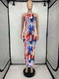 Sexy Printed Split Spaghetti Strap Backless Long Dress GLF-10001