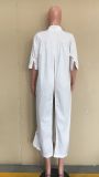 White Half Sleeve Buttons Split Long Dress ORY-5195