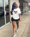 Plus Size Pink Letter Print Casual Sports 2 Piece Suits LUO-3199