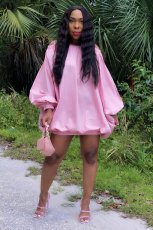 Sexy Solid Slash Neck Long Sleeve Loose Mini Dress LDS-3286