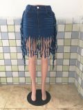 Plus Size Denim Tassel Bodycon Skirt LX-3501
