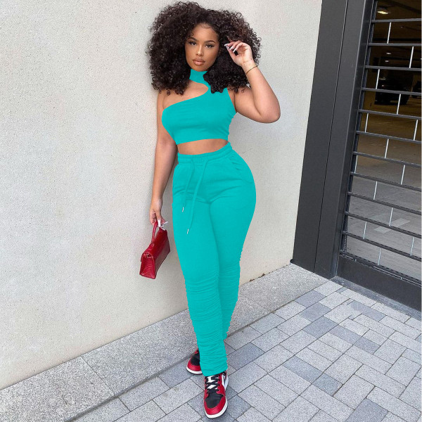 Sexy Solid Vest Top Stacked Pants 2 Piece Suits YNSF-1663