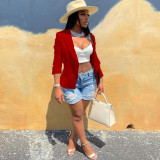 Solid Notched Collar Long Sleeve Pocket Blazer Coat WSM-5263