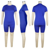 Solid Tracksuit Short Sleeve Two Piece Shorts Set TE-3779