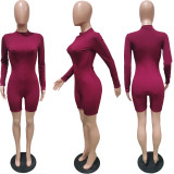Solid Long Sleeve Zipper Tight Romper BGN-182