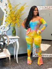 Tie Dye Print Slash Neck Flare Jumpsuit WSM-5265