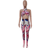 Sexy Printed Wrap Chest Two Piece Pants Set LSD-81008