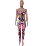 Sexy Printed Wrap Chest Two Piece Pants Set LSD-81008