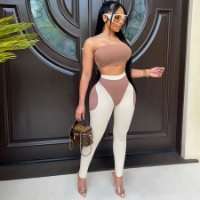 Sexy Patchwork Tube Top+Pants 2 Piece Sets WSYF-5888