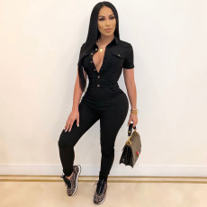 Casual Solid Short Sleeve Jumpsuit SH-390172