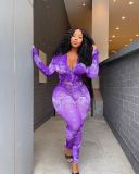 Plus Size Casual Printed Long Sleeve 2 Piece Pants Set MEM-88378