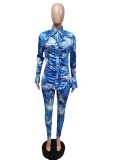 Plus Size Casual Printed Long Sleeve 2 Piece Pants Set MEM-88378