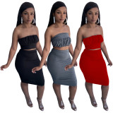 Sexy Solid Tube Top And Skirt Two Piece Sets TE-4301