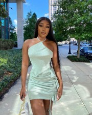 Solid Halter Crop Top Ruffled Mini Skirt 2 Piece Sets ZDF-31158