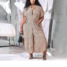 Plus Size Casual Printed Short Sleeve Maxi Dress NNWF-7249