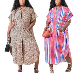 Plus Size Casual Printed Short Sleeve Maxi Dress NNWF-7249