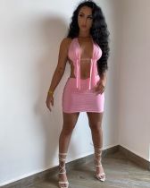 Sexy Hollow Top And Mini Skirt Two Piece Sets ZDF-31152