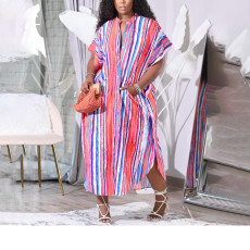 Plus Size Casual Printed Short Sleeve Maxi Dress NNWF-7249
