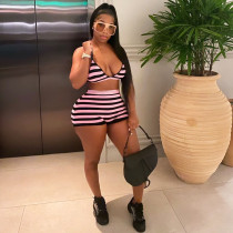 Sexy Striped Bra Top And Shorts Two Piece Sets ZDF-31120