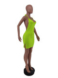 Sexy Solid Halter Split Mini Dress ZDF-31109