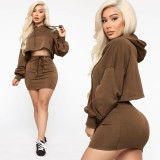 Casual Hooded Long Sleeve Mini Skirt 2 Piece Sets ASL-6221