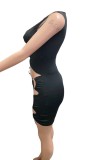 Sexy Solid Sleeveless Lace-Up Hollow Club Dress CHY-1329