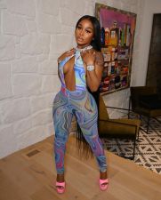 Sexy Prined Halter Hollow Out Jumpsuit CHY-1336