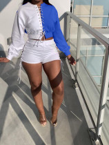 Contrast Color Lace Up Top And Shorts 2 Piece Sets BGN-188