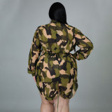 Plus Size Camo Print Drawstring Long Sleeve Mini Dress NNWF-7254