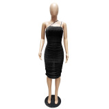 Sexy Ruched Split Spaghetti Strap Bodycon Club Dress MZ-2626