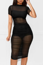 Sexy Mesh See Through Ruched Club Dress With Underwear MZ-2641