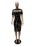 Sexy Printed Short Sleeve Slim Midi Dress MZ-2630