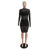 Sexy Mesh See Through Club Dress+Cami Top+Shorts 3 Piece Sets MZ-2482