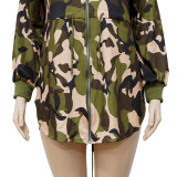 Plus Size Camo Print Drawstring Long Sleeve Mini Dress NNWF-7254