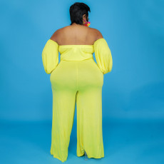 Plus Size Off Shoulder Long Sleeve Wide Leg Jumpsuit NNWF-7294