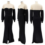 Sexy Solid Off Shoulder Split Maxi Evening Dress SFY-2131