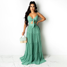 Plus Size Polka Dot Spaghetti Strpa Maxi Dress HNIF-HN032