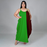 Plus Size Contrast Color Loose Sling Maxi Dress HNIF-DHN005
