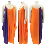 Plus Size Contrast Color Loose Sling Maxi Dress HNIF-DHN005