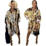 Casual Printed Long Sleeve Loose Shirt Dress BGN-193