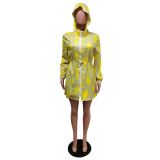 Casual Printed Drawstring Hooded Zopper Coat+Shorts 2 Piece Suits MEM-88388