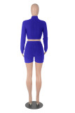 Solid Sports Long Sleeve Two Piece Shorts Set MZ-2658