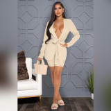 Solid Sashes Blazer Coat +Shorts Two Piece Suits ASL-6505