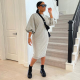 Casual Solid Long Sleeve Midi Dress GLF-10031