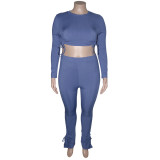 Plus Size Solid Drawstring Long Sleeve 2 Piece Pants Set ONY-5104