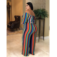 Plus Size Colorful Striped Slash Neck Jumpsuit ASL-7053