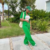 Solid Half Sleeve Zipper Coat+Pants 2 Piece Sets HMS-5504