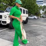 Solid Half Sleeve Zipper Coat+Pants 2 Piece Sets HMS-5504