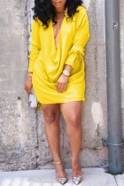 Plus Size Solid Deep V Neck Long Sleeve Mini Dress MK-3062