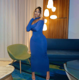 Solid Hollow Out Long Sleeve Maxi Dress YIBF-6111
